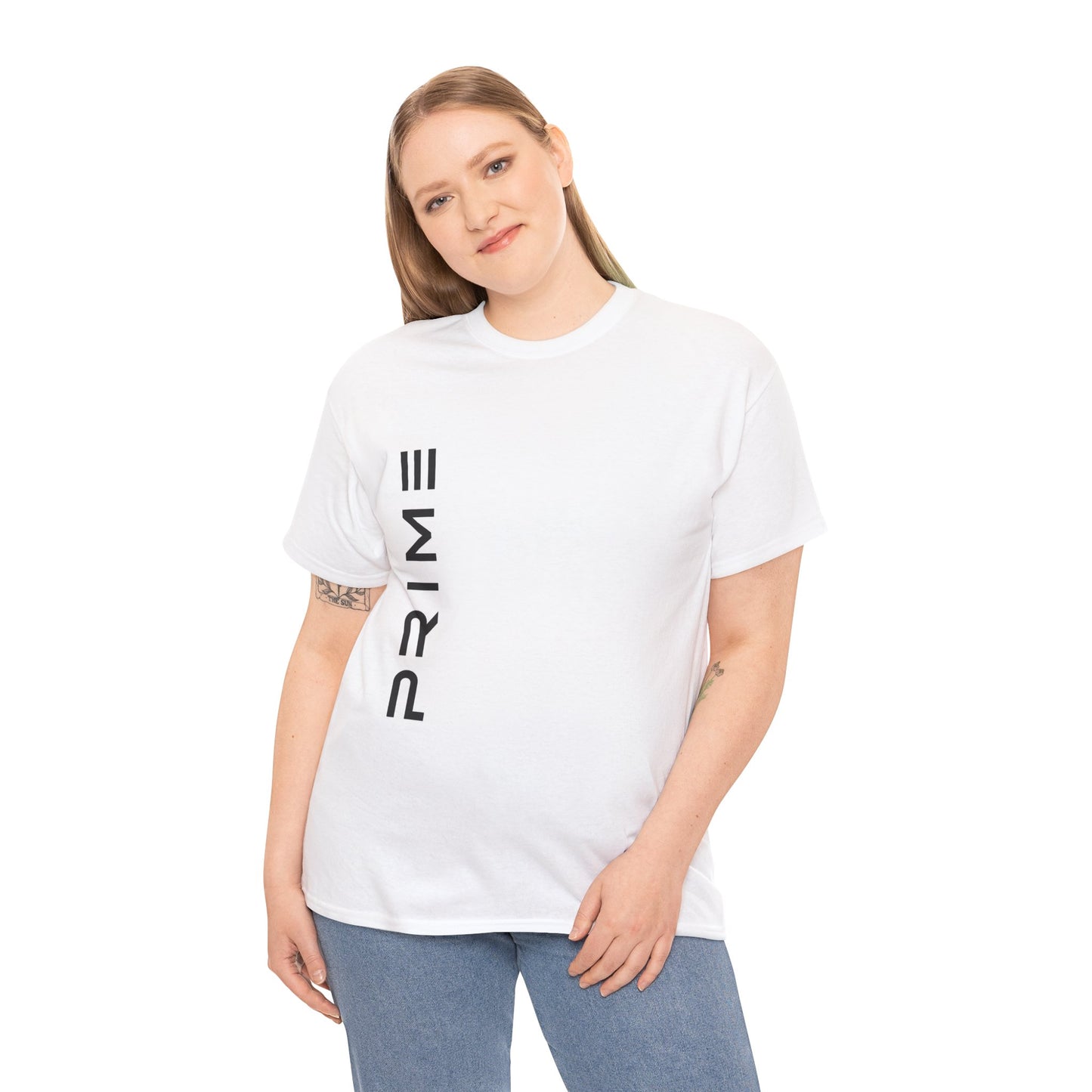 PRIME Vertical Logo Heavy Cotton T-Shirt – White Minimalist Streetwear Tee