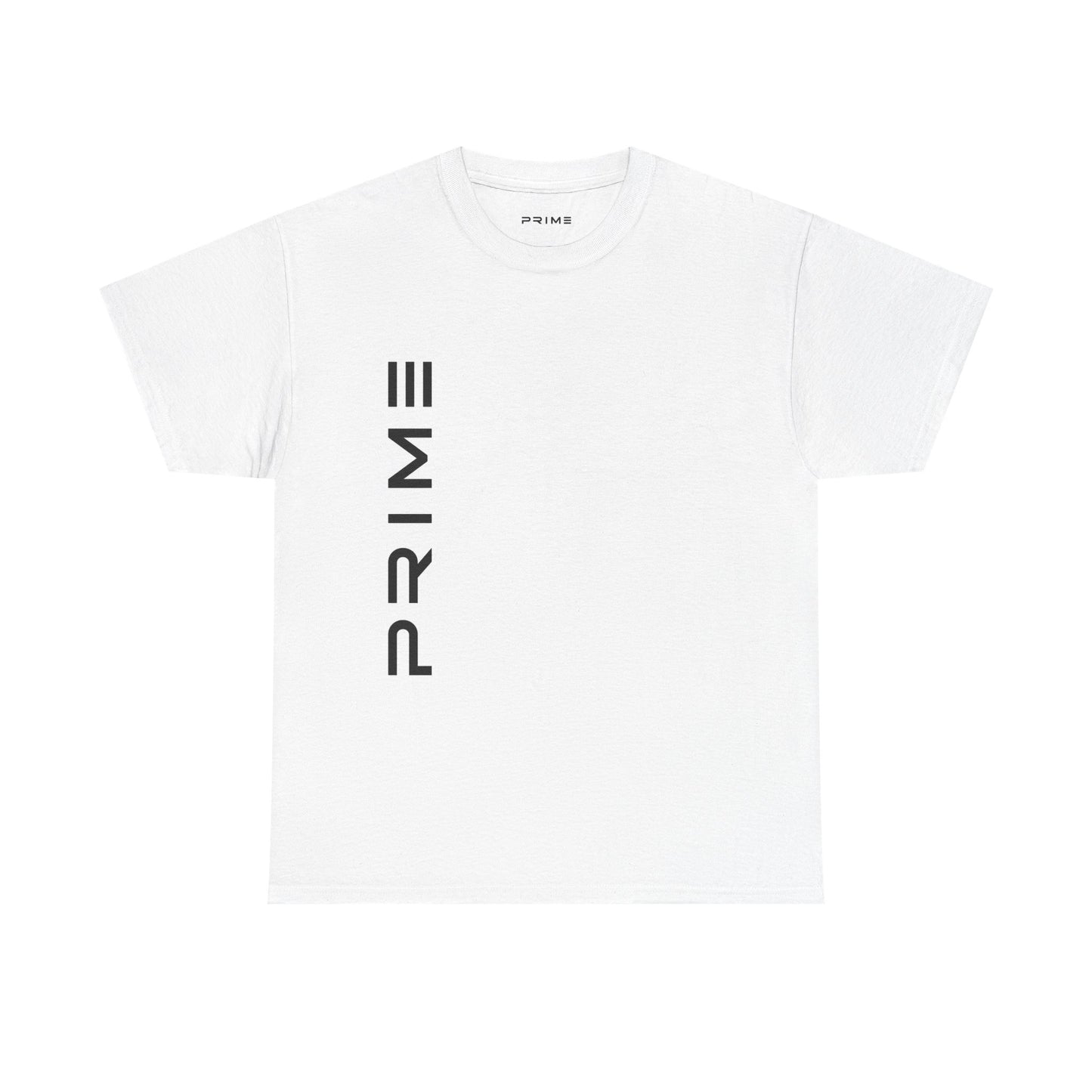 PRIME Vertical Logo Heavy Cotton T-Shirt – White Minimalist Streetwear Tee