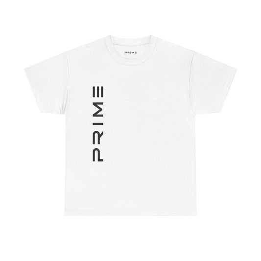 PRIME Vertical Logo Heavy Cotton T-Shirt – White Minimalist Streetwear Tee
