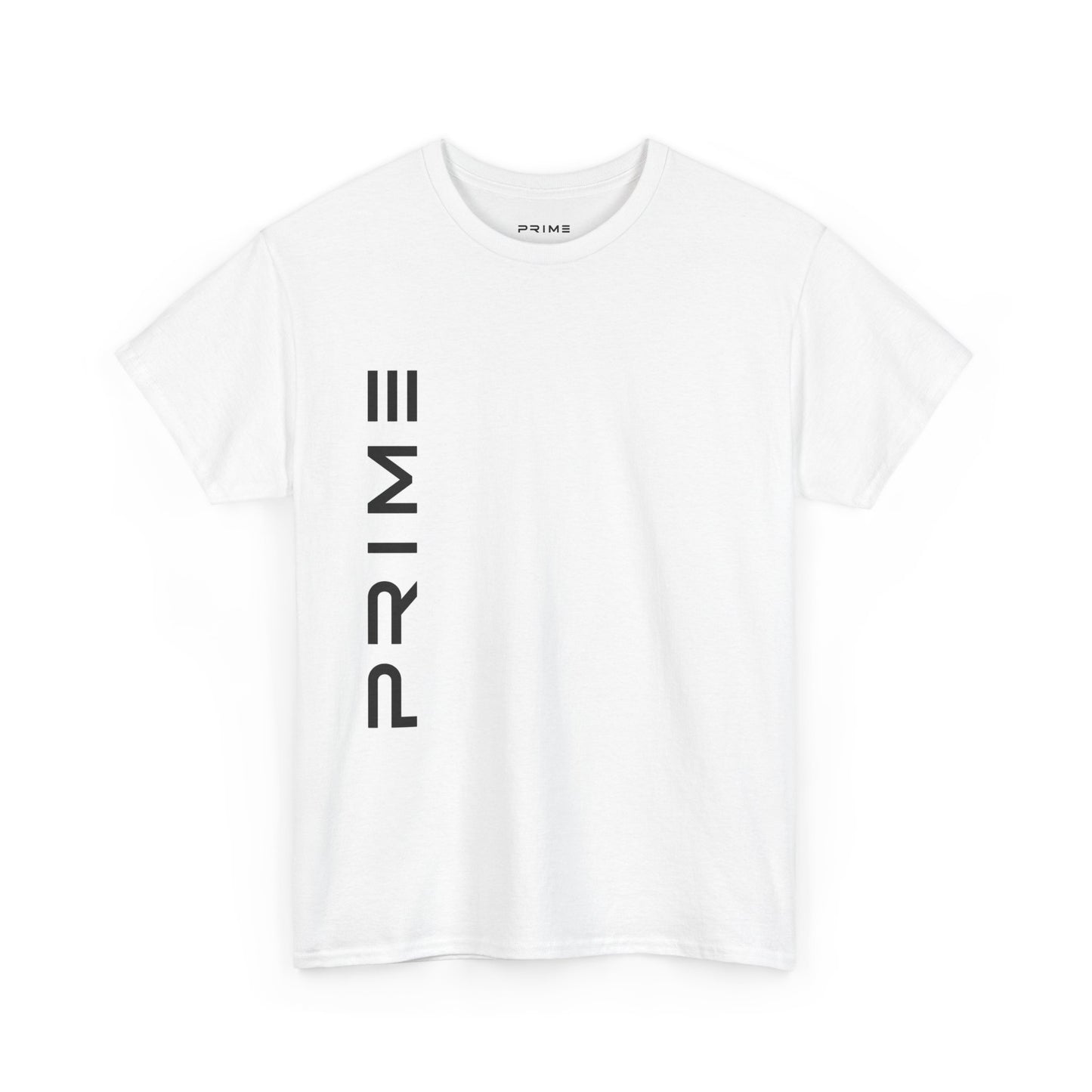 PRIME Vertical Logo Heavy Cotton T-Shirt – White Minimalist Streetwear Tee